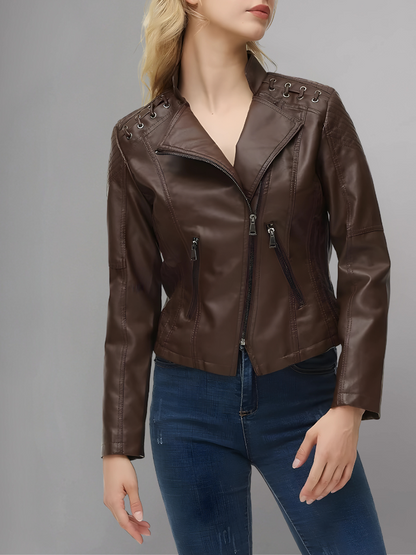 Womens Real Leather Jacket Short Zipper Motorcycle Jackets