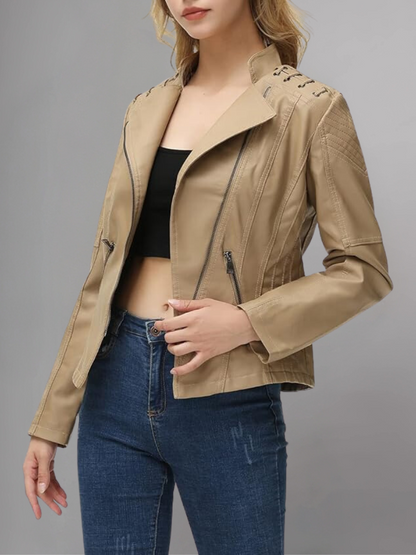 Brown Long-Sleeve Moto Jacket - Women & Plus