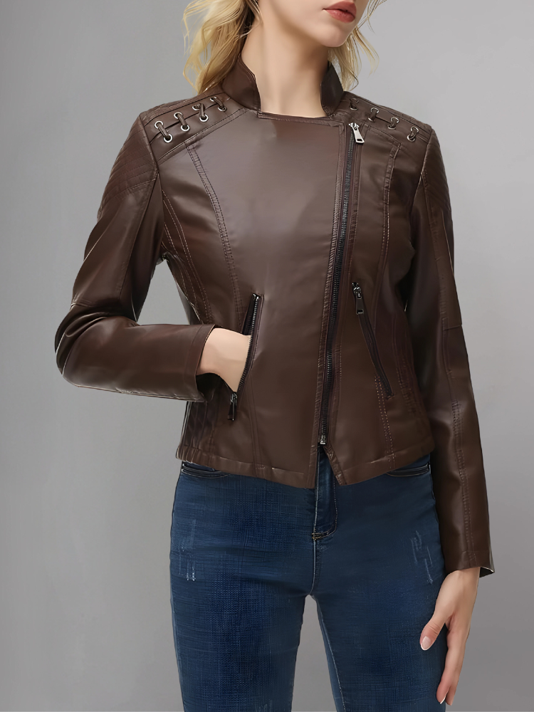 Brown Long-Sleeve Moto Jacket - Women & Plus