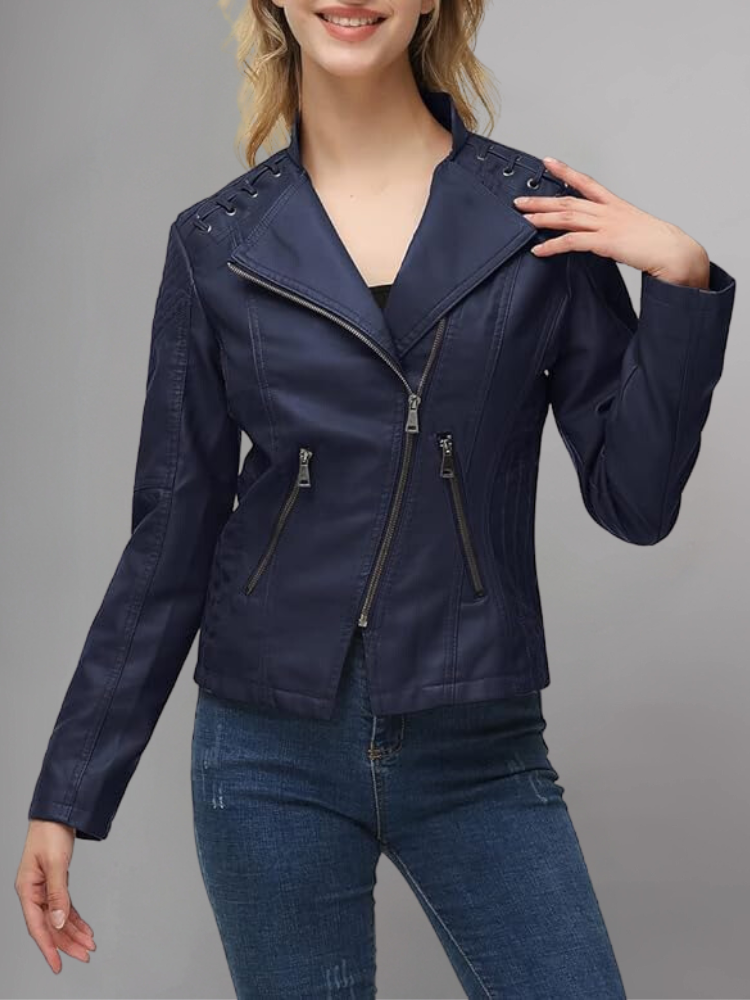 Womens Real Leather Jacket Short Zipper Motorcycle Jackets