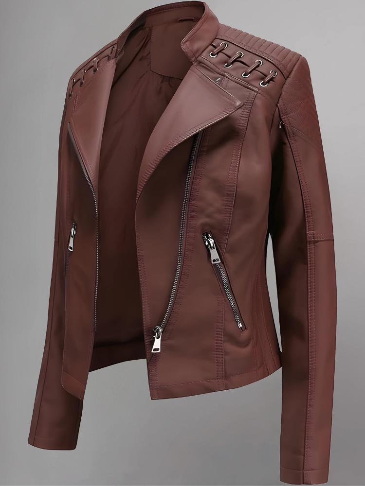 Brown Long-Sleeve Moto Jacket - Women & Plus