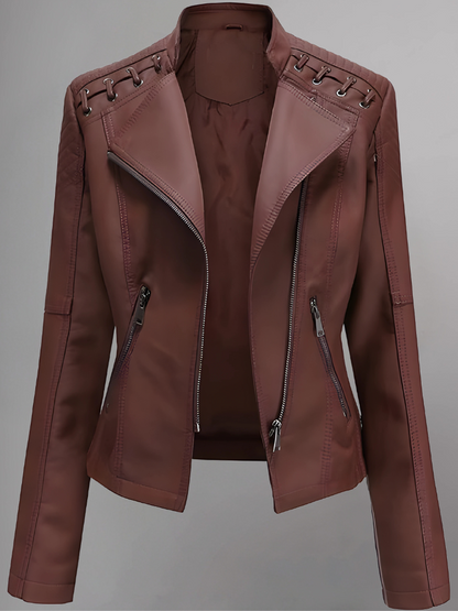 Womens Real Leather Jacket Short Zipper Motorcycle Jackets