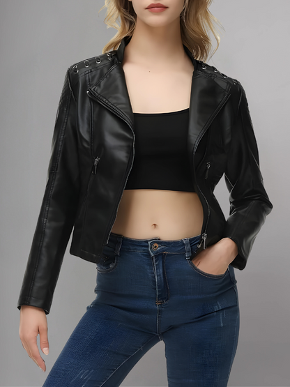 Womens Real Leather Jacket Short Zipper Motorcycle Jackets