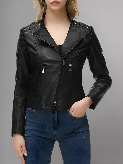 Womens Real Leather Jacket Short Zipper Motorcycle Jackets