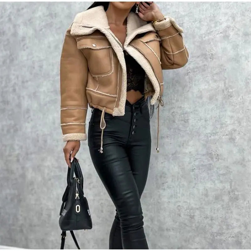 Dina leather jacket with fleece lining – warm winter leather look