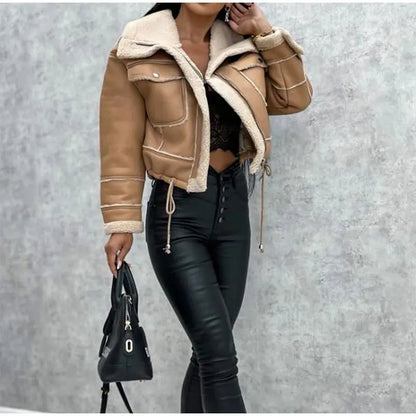 Dina leather jacket with fleece lining – warm winter leather look
