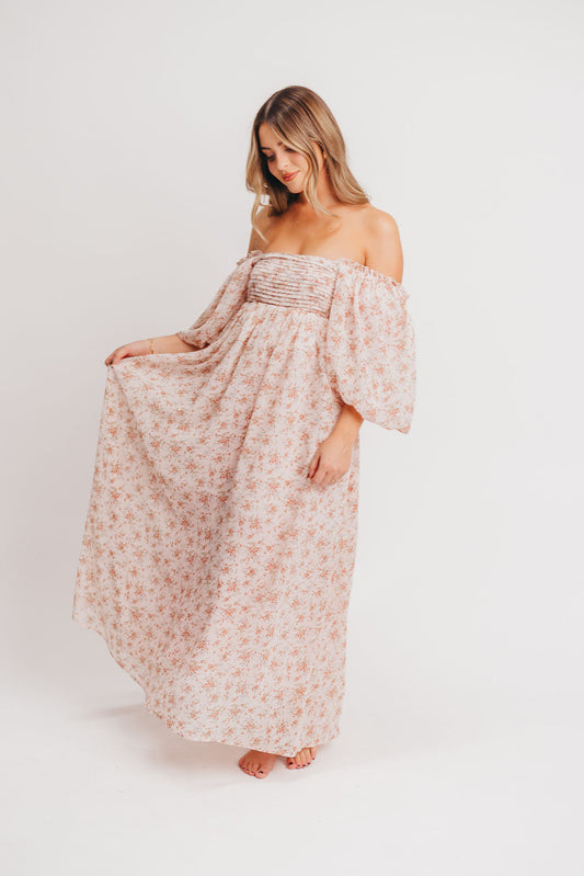 Melody Maxi Dress with Pleats and Bow Detail in Winter Blush - Bump Friendly & Inclusive Sizing (S-3XL)