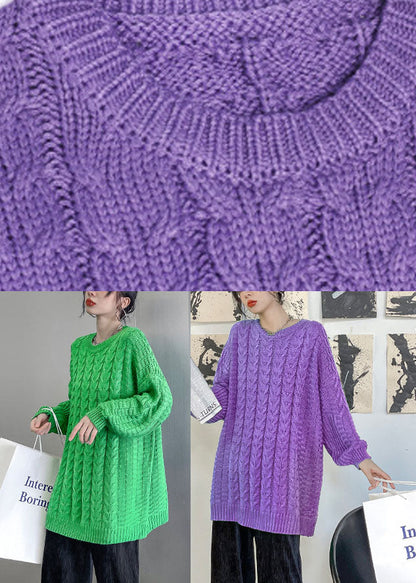 Casual Purple O-Neck cable knit sweaters Loose Fall Sweater