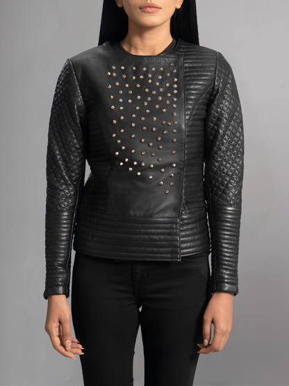 Celeste Studded Black Leather Jacket