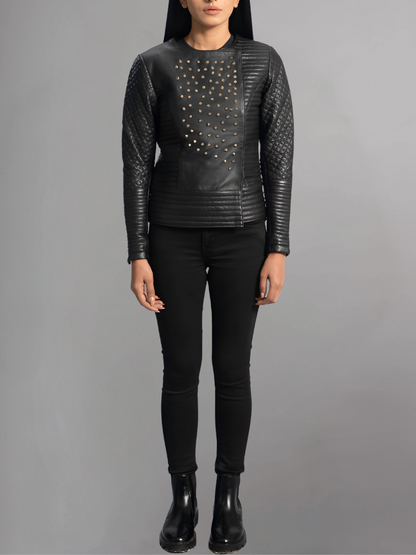 Celeste Studded Black Leather Jacket