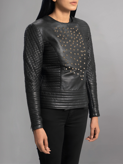 Celeste Studded Black Leather Jacket