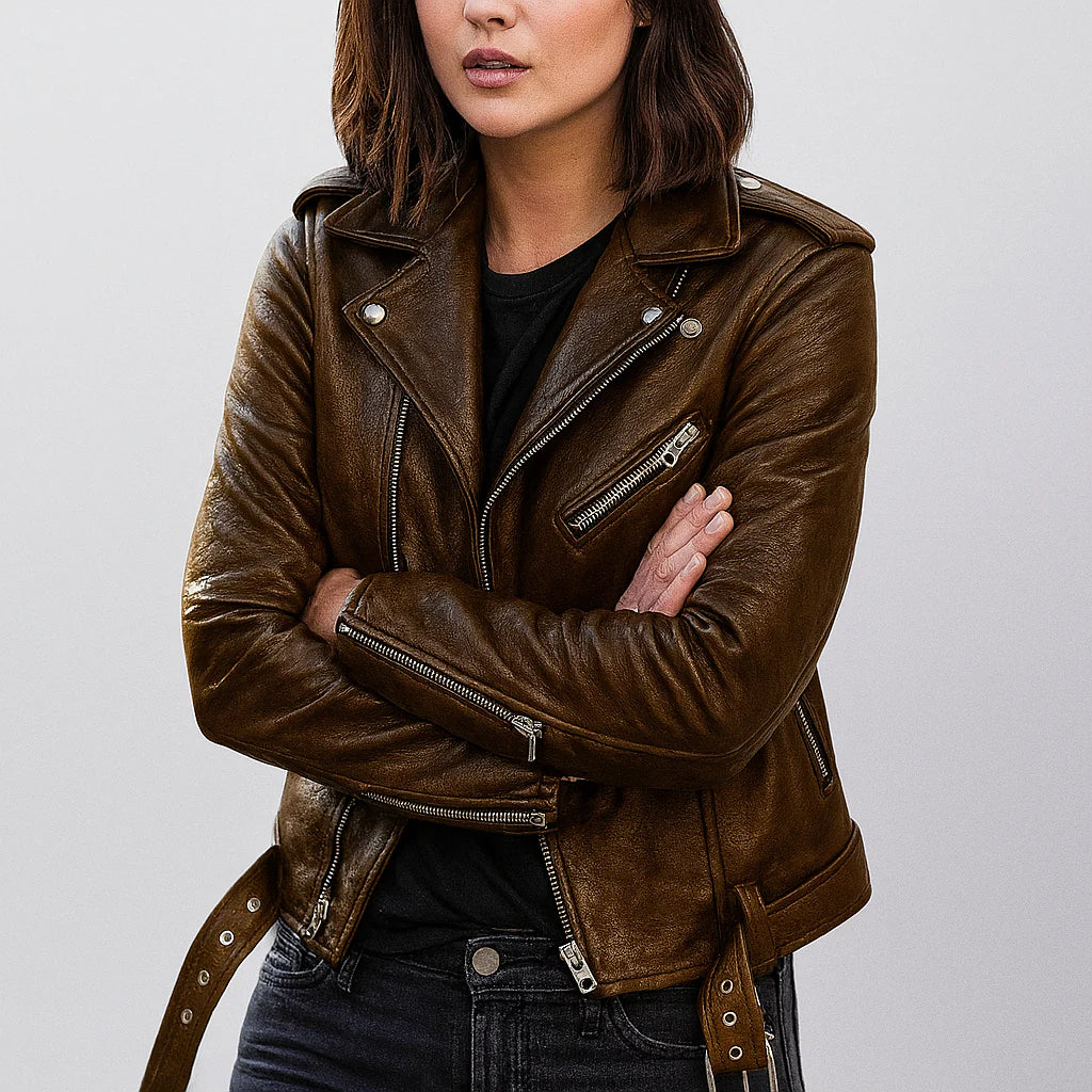 Women’s slim-fit biker leather jacket – women
