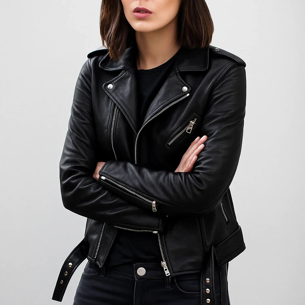 Women’s slim-fit biker leather jacket – women