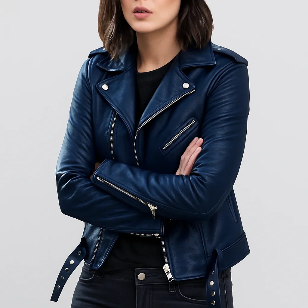 Women’s slim-fit biker leather jacket – women
