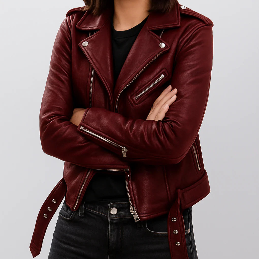 Women’s slim-fit biker leather jacket – women