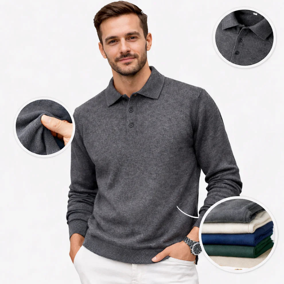 Men's warm knit sweater with polo collar
