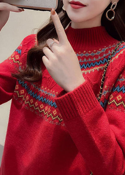 Chic Red fashion Thick retro Fall Knit Sweater