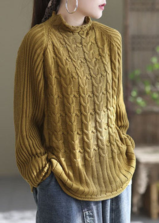 Chic Yellow Turtle Neck warm Knit sweaters Winter