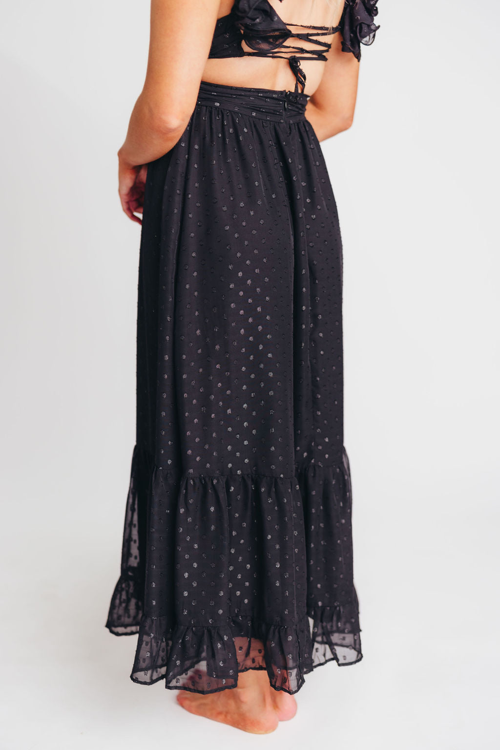 Ingrid Embroidered Maxi Dress in Black Dots