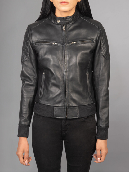 Dodge Womens Black Biker Style Leather Jacket