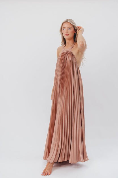 Maren Pleated Halter Maxi Dress in Mauve - Bump Friendly (S-XL)