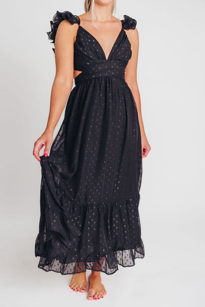 Ingrid Embroidered Maxi Dress in Black Dots