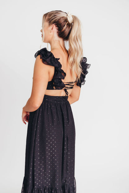 Ingrid Embroidered Maxi Dress in Black Dots