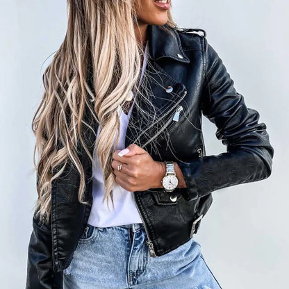Short casual front-zip jacket – women