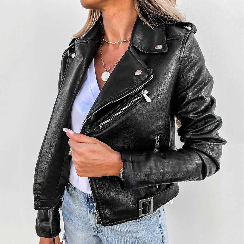 Short casual front-zip jacket – women