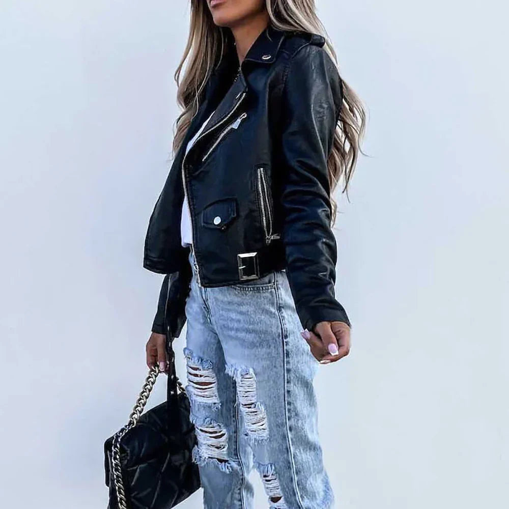 Short casual front-zip jacket – women