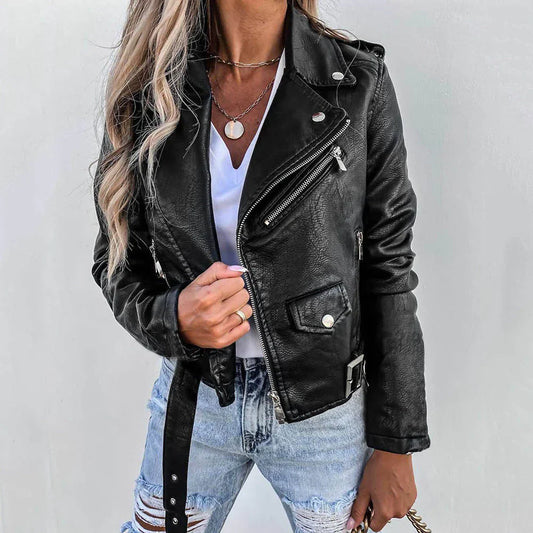 Short casual front-zip jacket – women