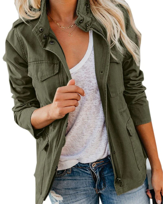 Casual zip jacket with pockets & high collar – women