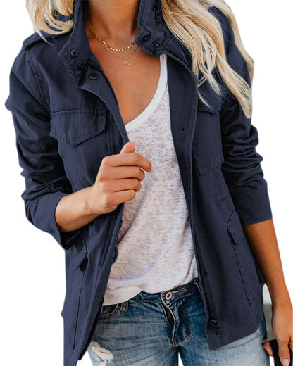 Casual zip jacket with pockets & high collar – women