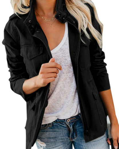 Casual zip jacket with pockets & high collar – women