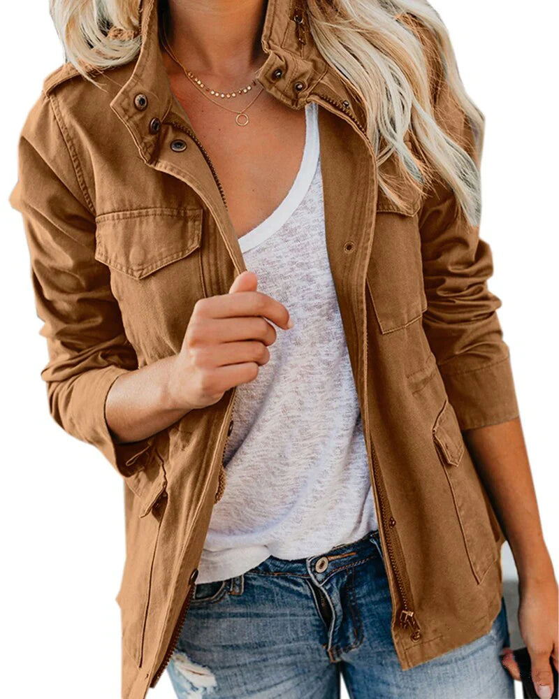 Casual zip jacket with pockets & high collar – women