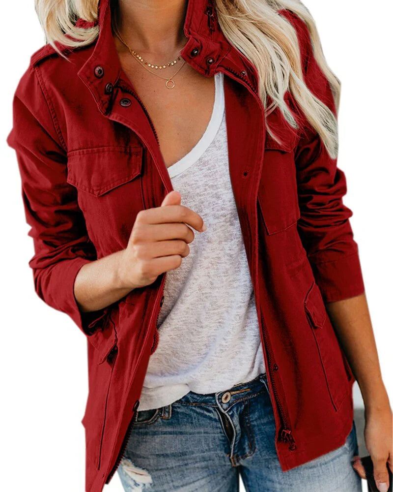 Casual zip jacket with pockets & high collar – women