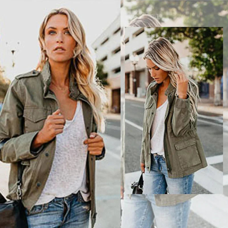 Casual zip jacket with pockets & high collar – women