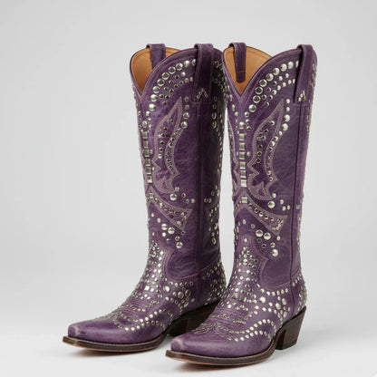 Women's cowgirl knee-high western boots with studs – women