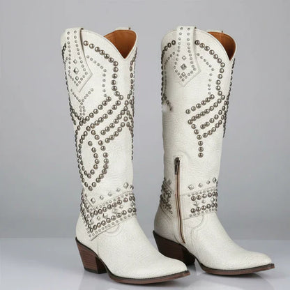 Women's cowgirl knee-high western boots with studs – women