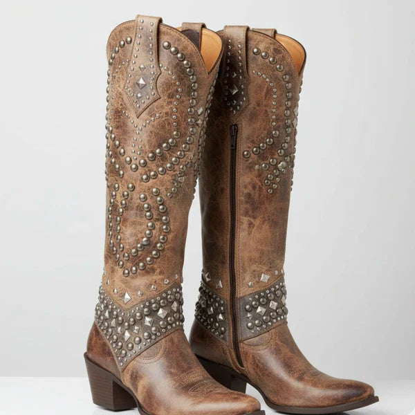 Women's cowgirl knee-high western boots with studs – women