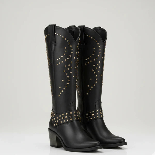 Women's cowgirl knee-high western boots with studs – women