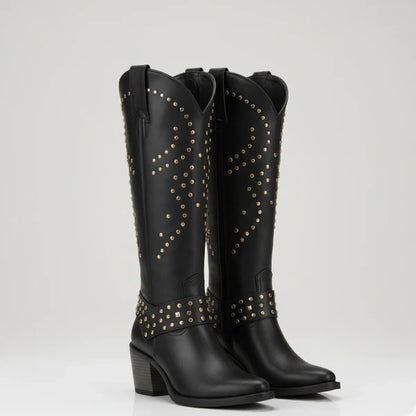 Women's cowgirl knee-high western boots with studs – women