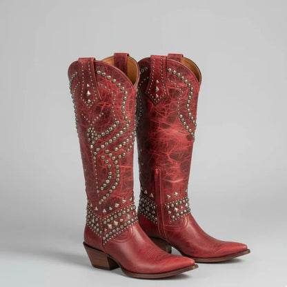 Women's cowgirl knee-high western boots with studs – women