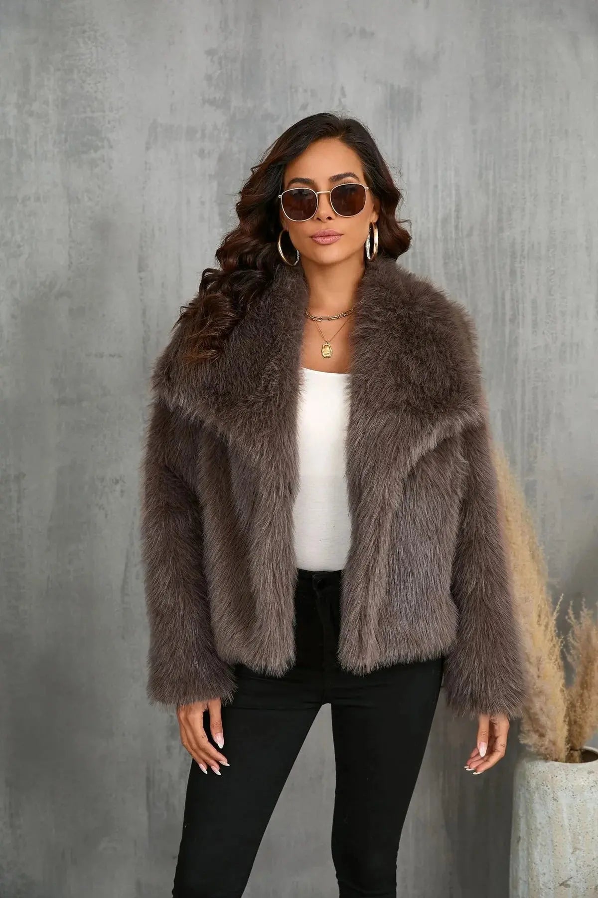 Macy faux fur coat – soft faux fur coat for cold days