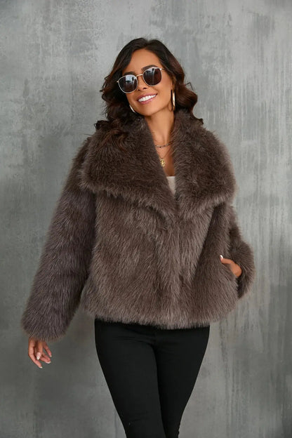 Macy faux fur coat – soft faux fur coat for cold days