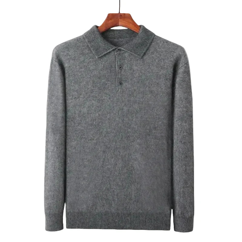 Men's warm knit sweater with polo collar