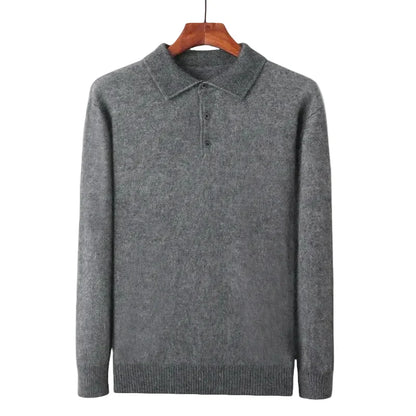 Men's warm knit sweater with polo collar