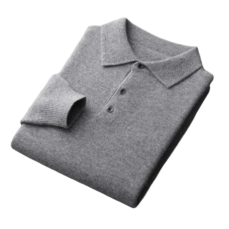 Men's warm knit sweater with polo collar