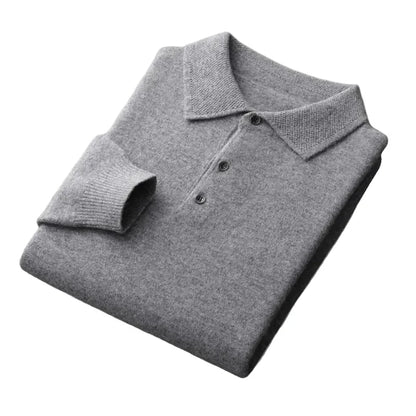 Men's warm knit sweater with polo collar