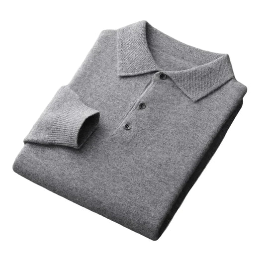 Men's warm knit sweater with polo collar